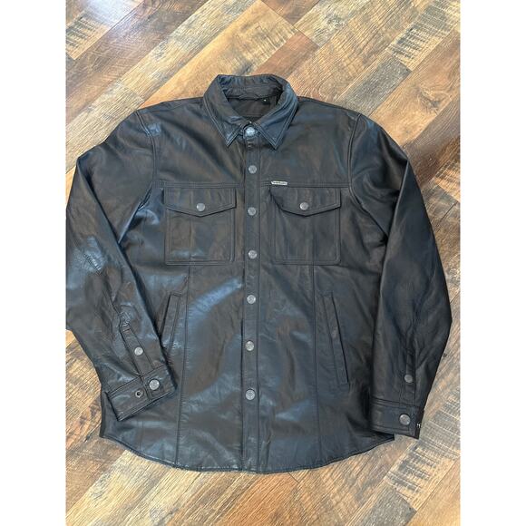 Harley Davidson Leather Shirt Lined Snap Biker Jacket Size Medium